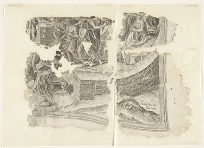 Prawy dolny róg wydruku sceny autorstwa Cebes Tabula Cebetis Carta Vitae (tytuł oryginalny) autorstwa Philips Galle