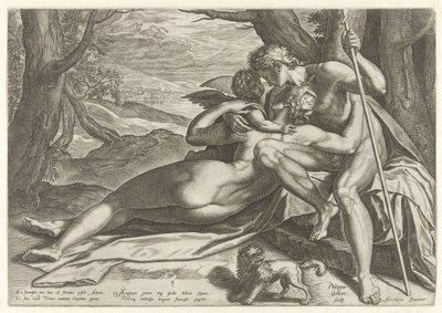 Wenus i Adonis z Amor Historia Adonisa (tytuł serii) autorstwa Philips Galle