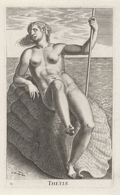 Nimfa wodna Thetis Thetis (tytuł na obiekcie) Stroom- en waternimfen (tytuł serii) Nimfy oceanitowe, najady efidrydowe (tytuł serii) autorstwa Philips Galle