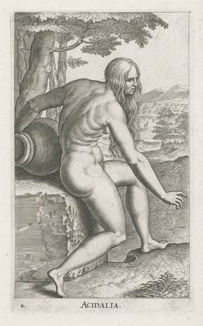 Nimfa wodna Venus Acidalia Acidalia (tytuł na obiekcie) Stroom- en waternimfen (tytuł serii) Nimfy oceanitowe, najady efidrydowe (tytuł serii) autorstwa Philips Galle