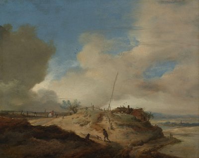 Krajobraz wydm ze słupem sygnałowym autorstwa Philips Wouwerman