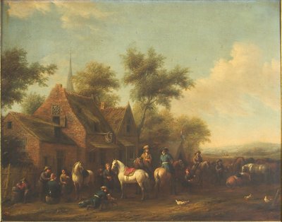 Krajobraz z jeźdźcami odpoczywającymi przed karczmą autorstwa Philips Wouwerman