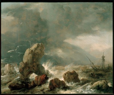 Burzliwe morza z trzema statkami w niebezpieczeństwie autorstwa Philips Wouwerman