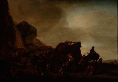 Podróżnicy i żebracy przy zrujnowanej chacie autorstwa Philips Wouwermans or Wouwerman