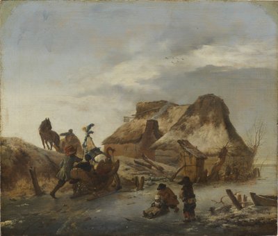 Un noble en traineau sur la glace - Sanie szlachcica na lodzie, autorstwa Wouwermana, Philips (1619-1668). Olej na drewnie, ok. 1646. Wymiar : 36x43 cm. Muzeum Narodowe w Sztokholmie autorstwa Philips Wouwermans or Wouwerman