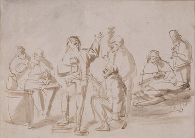 Chłopi w gospodzie, ok. 1662 (pióro i tusz, wash na papierze) autorstwa Phillips de Koninck