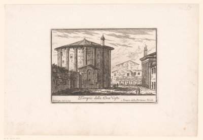 Widok świątyni Westa Tempio della Dea Veste (tytuł na obiekcie) Widoki starożytnego i współczesnego Rzymu (tytuł serii) Varie Vedute di Roma Antica, e Moderna (tytuł serii) autorstwa Philothée Francois Duflos
