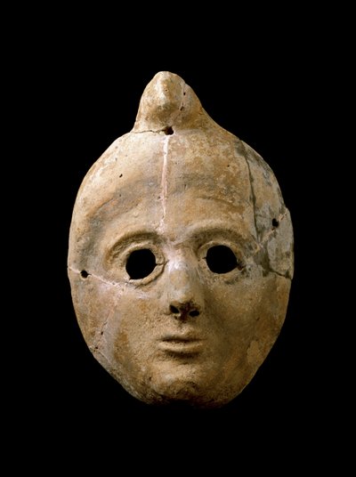 Sztuka fenicka: maska kobiety z terakoty. Z Puerta de la Tierra. IV - III wiek p.n.e. Cadiz Museo de Cadiz Hiszpania autorstwa Phoenician