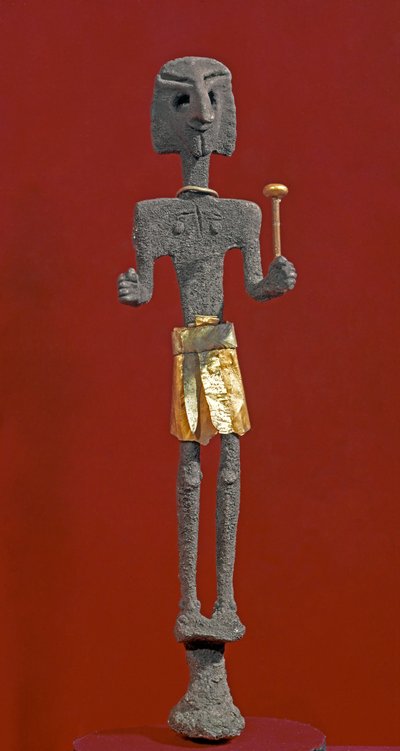 Sztuka fenicka: statuetka boskości w srebrze i złocie. XX lub XIX w. p.n.e. Z Ras Shamra (Ugarit lub Ougarit). Słońce 28 cm Muzeum Narodowe w Aleppo, Syria autorstwa Phoenician Phoenician