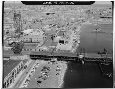 Norwalk River Bridge, Norwalk, Connecticut (zdjęcie czarno-białe) autorstwa Photographer American