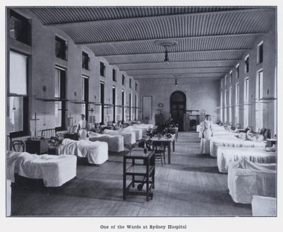 Jeden z oddziałów w szpitalu w Sydney (zdjęcie czarno-białe) autorstwa Photographer Australian