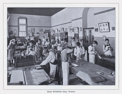 Sloyd Woodwork Class, Victoria (czarno-białe zdjęcie) autorstwa Photographer Australian