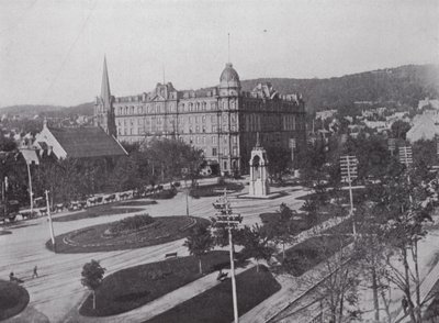 Dominion Square i Windsor Hotel, Montreal (zdjęcie czarno-białe) autorstwa Photographer Canadian