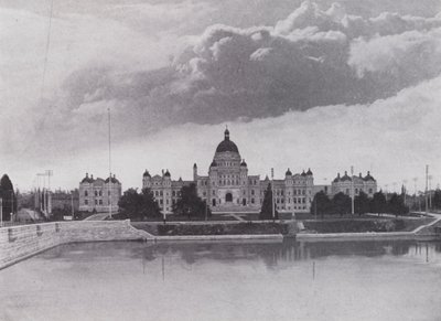 Budynki Parlamentu, Wiktoria, Kolumbia Brytyjska (zdjęcie czarno-białe) autorstwa Photographer Canadian