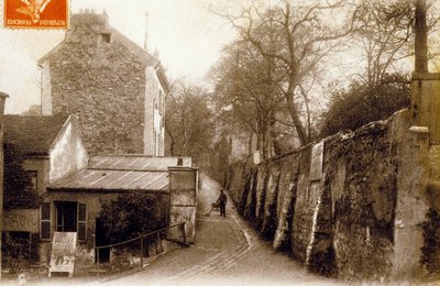 St Vincent Street, Montmartre, Paryż, ok. 1900 (czarno-białe zdjęcie) autorstwa Photographer French
