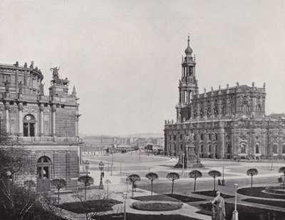 Widok z Zwingerwall na Theaterplatz (zdjęcie czarno-białe) autorstwa Photographer German