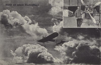 Francuski lotnik Louis Bleriot i jego jednopłat (zdjęcie czarno-białe) autorstwa Photographer German