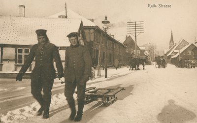 Niemiecka okupacja Jelgavy na Łotwie podczas I wojny światowej (zdjęcie czarno-białe) autorstwa Photographer German