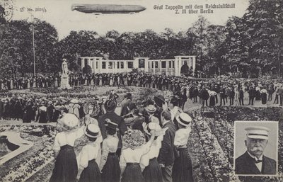 Graf Ferdinand von Zeppelin i jego sterowiec LZ III nad Berlinem (zdjęcie czarno-białe) autorstwa Photographer German