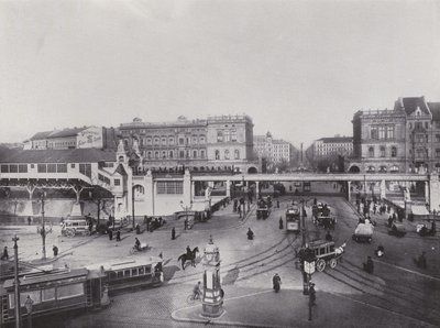 Hallesches Tor z podwyższoną stacją kolejową (zdjęcie czarno-białe) autorstwa Photographer German