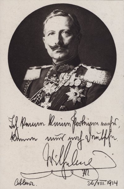 Kaiser Wilhelm II Niemiec, pocztówka propagandowa z I wojny światowej (zdjęcie czarno-białe) autorstwa Photographer German