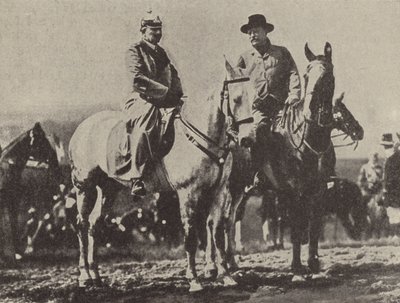 Kaiser Wilhelm II Niemiec i prezydent USA Theodore Roosevelt obserwujący manewry armii niemieckiej autorstwa Photographer German