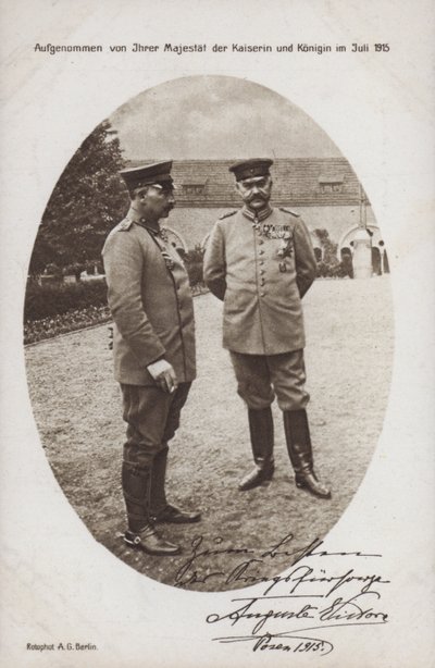 Kaiser Wilhelm II z feldmarszałkiem Paulem von Hindenburgiem, dowódcą armii niemieckiej, Poznań, I wojna światowa autorstwa Photographer German