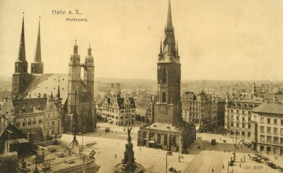 Marktplatz, Halle (zdjęcie czarno-białe) autorstwa Photographer German