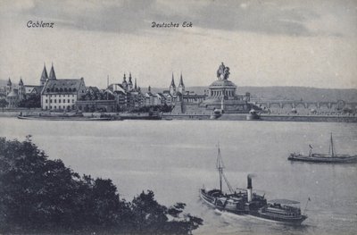 Pomnik cesarza Wilhelma I, Deutsches Eck, Koblencja, Niemcy (zdjęcie czarno-białe) autorstwa Photographer German