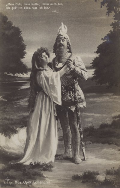 Produkcja opery „Lohengrin” Richarda Wagnera. (zdjęcie czarno-białe) autorstwa Photographer German