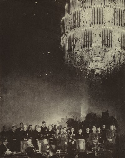 Podpisanie Trójstronnego Paktu tworzącego Oś Japonii, nazistowskich Niemiec i faszystowskich Włoch w Kancelarii Rzeszy, Berlin, II wojna światowa, 27 września 1940 (zdjęcie czarno-białe) autorstwa Photographer German