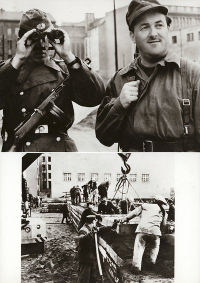 Od 13 sierpnia 1961 granica państwowa NRD z Berlinem Zachodnim jest niezawodnie chroniona przez Narodową Armię Ludową .... (zdjęcie czarno-białe) autorstwa Photographer German