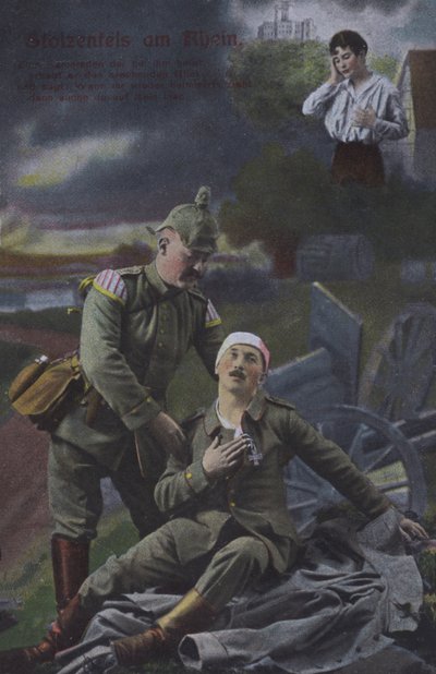 Zamek Stolzenfels nad Renem, niemiecka patriotyczna pocztówka wojskowa (zdjęcie kolorowe) autorstwa Photographer German