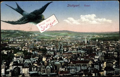 Stuttgart, widok na miasto z jaskółką autorstwa Photographer German