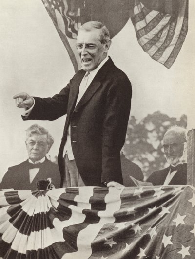 Prezydent USA Woodrow Wilson, siła napędowa powstania Ligi Narodów, który jednak nie zdołał przekonać swojego kraju do przyłączenia się do tej organizacji (zdjęcie czarno-białe) autorstwa Photographer German