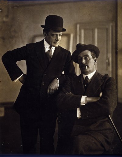 Kompozytor Giacomo Puccini (1858-1924) i wydawca muzyczny Tito Ricordi II (1865-1933). autorstwa Photographer Italian