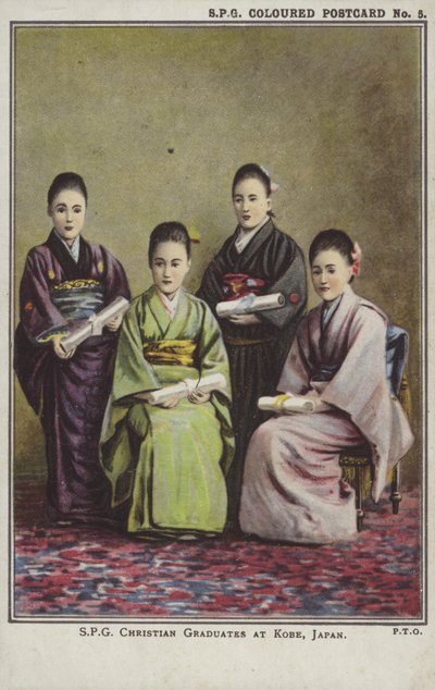 Chrześcijańscy absolwenci w Kobe, Japonia (kolorowe zdjęcie) autorstwa Photographer Japanese