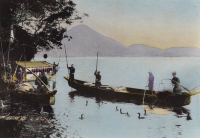 Japonia, ok. 1912: Łowienie z kormoranem, Nagaragawa (zdjęcie) autorstwa Photographer Japanese