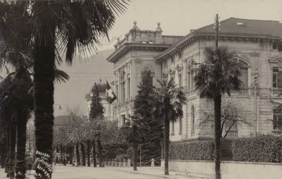 Pałac konferencyjny, w którym podpisano traktat z Locarno w 1925 r. (zdjęcie czarno-białe) autorstwa Photographer Swiss