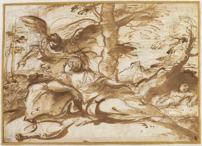 Anioł ukazujący się Hagar na pustyni (recto), ok. 1660 (tusz i rysunek) autorstwa Pier Francesco Mola