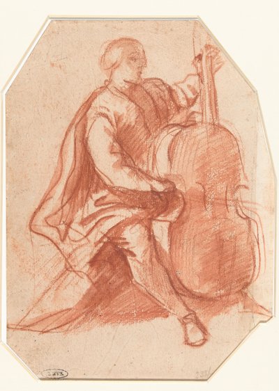 Viola da Gamba-Spieler, Dreiviertel von der Seite autorstwa Pier Francesco Mola