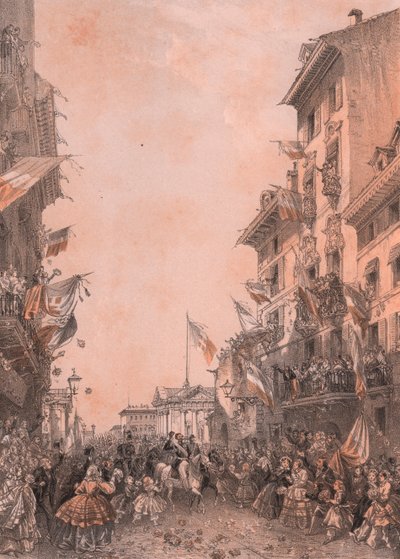 Wjazd króla Vittorio Emanuele II w Brescii, Lombardia autorstwa Blaise Nicolas Le Sueur