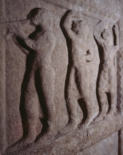 Muzycy, fragment ze steli pogrzebowej Pontassieve, Toskania, Włochy, cywilizacja etruska, V wiek p.n.e. autorstwa Blaise Nicolas Le Sueur