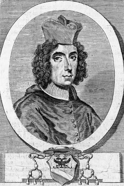 Portret Giambattisty Rubiniego (1642-1707), włoskiego kardynała i biskupa, rycina autorstwa Blaise Nicolas Le Sueur