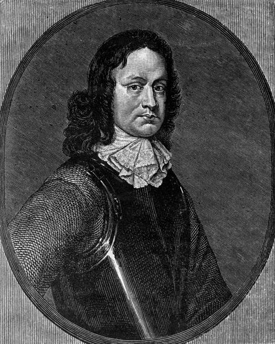 Portret Johna Hampdena (około 1595-1643), angielskiego polityka, grawerowanie autorstwa Blaise Nicolas Le Sueur