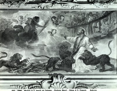 Męczeństwo św. Ignacego Antiochii w Koloseum (fresk) (b/w) autorstwa Pier Leone Ghezzi