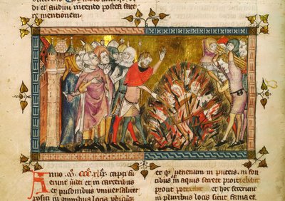 Spalenie Żydów w 1349 r. Miniatura z: Tractatus Quartus autorstwa Gillesa de Muisit, ca. autorstwa Pierart dou Tielt
