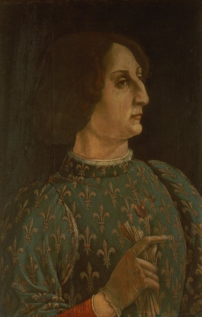 Portret Galeazza Mario Sforzy (1444-76) ok. 1471 (tempera na desce) (patrz także 168788) autorstwa Piero del Pollaiolo