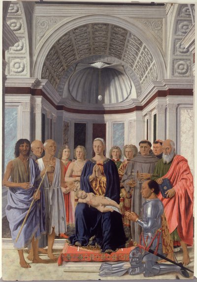 Madonna z Dzieciątkiem i świętymi, aniołami i Fryderykiem z Montefeltro autorstwa Piero dellaFrancesca