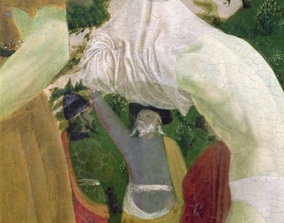 Chrzest Chrystusa, fragment prawej ręki przedstawiający mężczyznę przygotowującego się do chrztu autorstwa Piero della Francesca